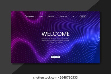 Futuristic Landing Page Design with Abstract Dot Wave Background in Blue and Purple Gradient