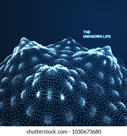 Futuristische Landschaft Hintergrund mit glänzendem Gitter. 3d Low-Poly-Gelände. Cyberspace-Netz. Vektorgrafik für Wissenschaft, Chemie oder Bildung.