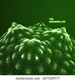 Fondo de paisaje futurista con rejilla brillante. 3.º terreno de baja polilla. Cuadrícula del ciberespacio. Ilustración vectorial para la ciencia, la química o la educación.