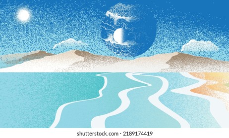 Futuristic landscape, with noise texture . fantasy landscape .Vector illustration