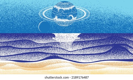 Futuristic landscape, with noise texture . fantasy landscape .Vector illustration