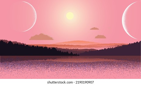 Futuristic landscape, with noise texture . fantasy landscape .Vector illustration
