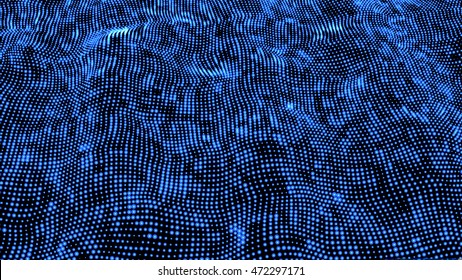 Futuristic Landscape with Shiny Grid. Low Poly Terrain. 3D Network Abstract Background. Vector