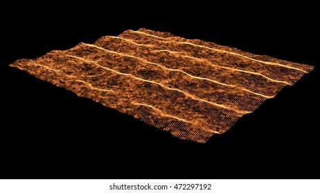 Futuristic Landscape with Shiny Grid. Low Poly Terrain. 3D Network Abstract Background. Vector