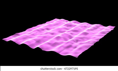 Futuristic Landscape with Shiny Grid. Low Poly Terrain. 3D Network Abstract Background. Vector