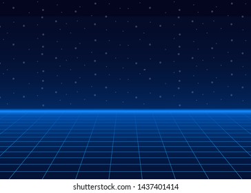 Futuristic Landscape With Styled Laser Grid. Neon Retrowave. Vector stock illustration.