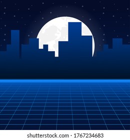 Futuristic Landscape With Styled Laser Grid. Neon Retrowave. Vector stock illustration.