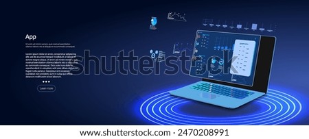Futuristic Laptop with User Interface Elements and Data Analytics
