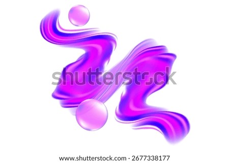 Futuristic lavender color 3D liquid flowing wave form, iridescent holographic bubbles, splash isolated design element, transparent background, abstract geometric glass shape decoration.