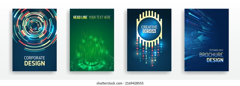 Futuristic layout for presentation, poster, leaflet, annual report, a4 size. Abstract vector template in hi-tech style. Modern cover design using tech elements and data visualization.