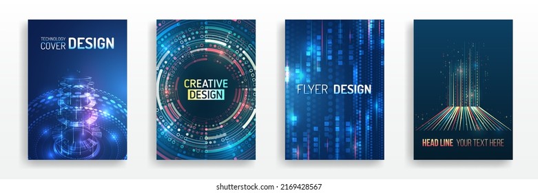 Futuristic layout for presentation, poster, leaflet, annual report, a4 size. Abstract vector template in hi-tech style. Modern cover design using tech elements and data visualization.