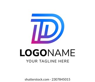 Futuristic letter DT logo with monoline style