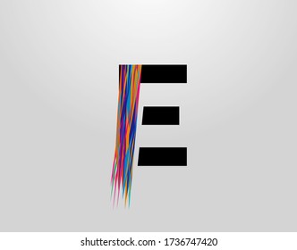 Logo De La Letra Futurista E. E inicial moderna con tiras de colores creativos 