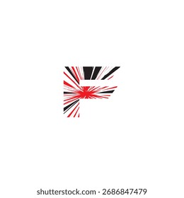 Letra futurista F Monograma Vector Logo Glitch Efecto, Explosión Abstractas Radial Explosión, Moderno Rápido Corporativa Inicial