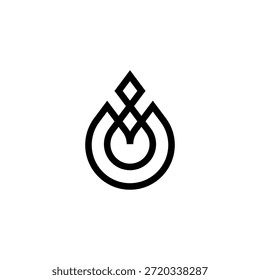Icono de gota de letra M futurista. Una marca limpia y elegante, ideal para App de fontanería digital, cuidado de la piel de lujo o bebidas orgánicas.