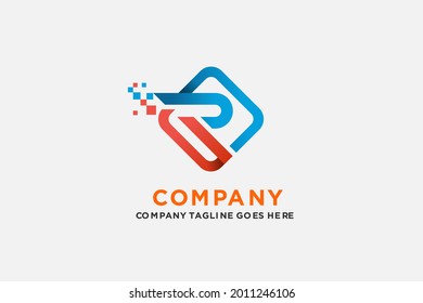 futuristic letter R with pixel flow logo vector design template , usable logo for business, industry, technology, web icon design element