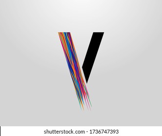 Futuristic Letter V Logo. Modern Initial V With Creative Colorful Strips 