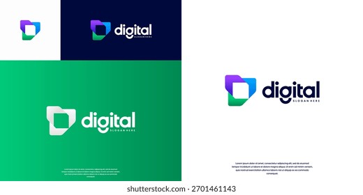 Logotipo futurista de la letra, símbolo digital del sistema del servicio de la tecnología, Plantilla del diseño del Vector.
