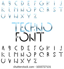 Futuristic light blue and black font on white background
