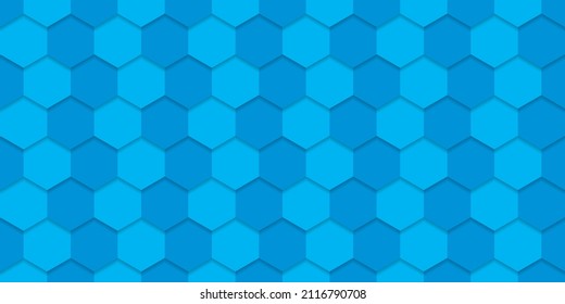 Futuristic Light Blue Hexagon Background. Digital Blank Blue Banner for Chemistry, Science, Technology. Abstract 3D Hexagonal Bright Blue Pattern. Modern Wallpaper Design. Vector Illustration.