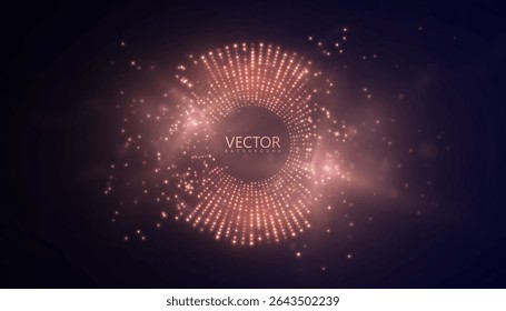 A futuristic light circle of pink and orange dots with a scattering effect on a dark background. Suitable for digital interfaces, music players and abstract visualizations.