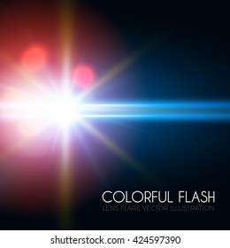 Futuristic Light Effect. Colorful Lens Flare. Star, Explosion and Electric Power Design. Vector illustration