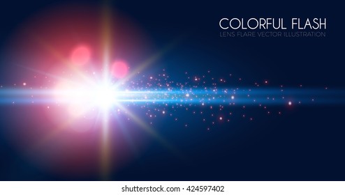 Futuristic Light Effect. Colorful Lens Flare. Star, Explosion and Electric Power Design. Vector illustration