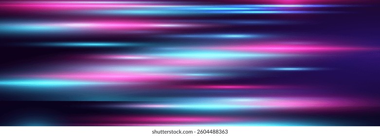 Futuristic light effects.Speed ​​effect.Neon horizontal lines of light.Vector.