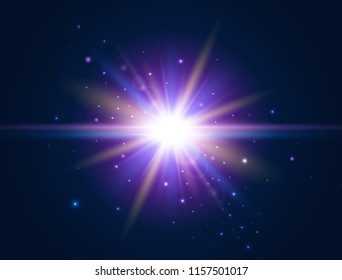 Futuristic light. Glowing effect. Colorful lens flare. Glare light design. Explosion star Vector illustration.