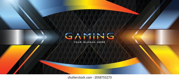 Futuristic light gradient gaming banner design with metal technology concept. Vector illustration for business corporate promotion, game header social media, live streaming background
