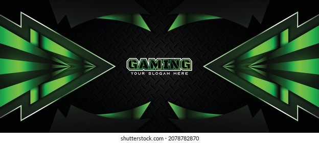 Diseño futurista de banner de juego verde claro con concepto de tecnología de metal. Ilustración vectorial para la promoción empresarial, fondo de pantalla, encabezado de juego, medios sociales, transmisión en directo