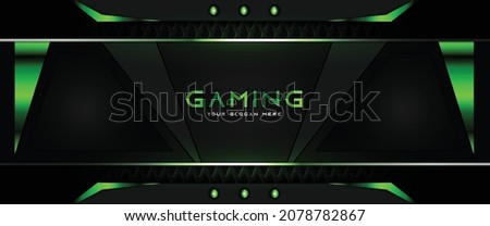 Futuristic light green gaming banner design with metal technology concept. Vector illustration for business corporate promotion, wallpaper, game header social media, live streaming background