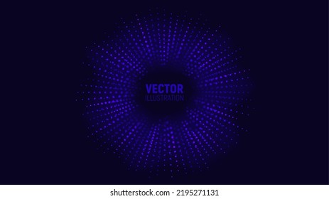 Futuristic light particles explosion. Abstract vector illustration with glowing particles with depth of field effect. Big Data concept. HUD Design Element. Concept of cyber tunnel in cyberspace.