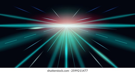 Futuristic light speed motion blur with glowing neon streaks. Sci-fi hyperspace warp background for technology, innovation, gaming, cyberspace, digital art, and high-speed internet concepts.