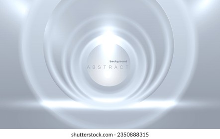 Círculos blancos claros y futuristas. Fondo vectorial redondeado y borroso. Anillos brillantes diseño gris claro. Concepto geométrico tecnológico.