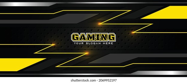 Futuristic light yellow gaming banner design with metal technology concept. Vector illustration for business corporate promotion, game header social media, live streaming background