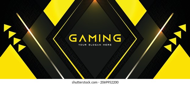 Futuristic light yellow gaming banner design with metal technology concept. Vector illustration for business corporate promotion, game header social media, live streaming background