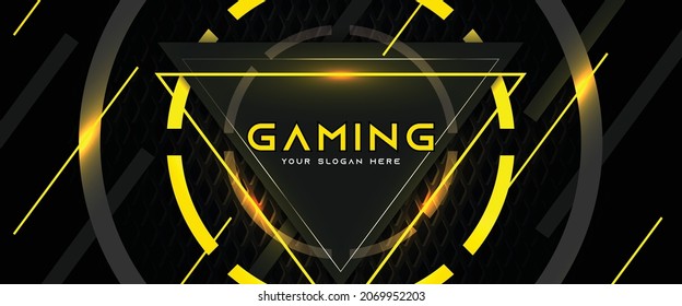 Futuristic light yellow gaming banner design with metal technology concept. Vector illustration for business corporate promotion, game header social media, live streaming background