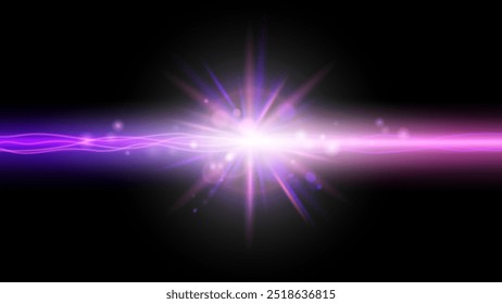 Futuristische Beleuchtungseffekt.Horizontale Neon glühende Laserlinien mit Blitz des Lichts glühenden Stern.Abstrakte Laserstrahlen des Lichts.Neon Licht Blitzstreifen für modernes Design.Vektorgrafik