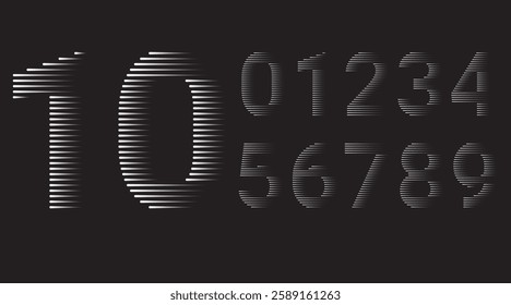 Futuristic Line Art Numbers Set ,Modern Striped Numeric Design