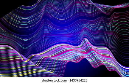 Futuristic lines background banner with neon light objects and glowing art music