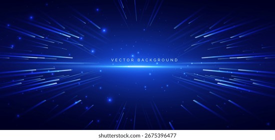 Líneas futuristas que brillan sobre fondo azul oscuro. Su concepto de movimiento de velocidad. Ilustración vectorial
