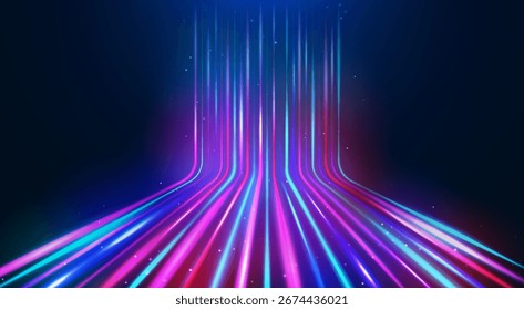 Líneas futuristas de alta velocidad de alta tecnología de transmisión de datos de Internet, fondo de fantasía. Ilustración vectorial.