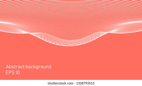 Futuristic lines on the background of coral color. Technology, science social networking and engineering vector background. Vectorized 3d shape from white lines on coral background alike on landscape.