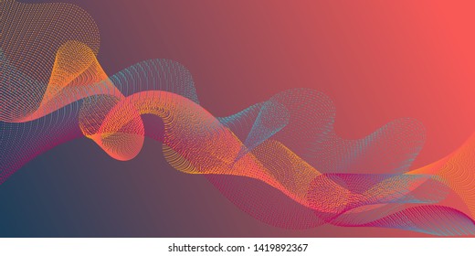 Futuristic lines wave progressing pattern. Smooth filament curves motion creative background. Cool curl lines ripple texture design. Colorful fashionable poster smoky vector pattern.