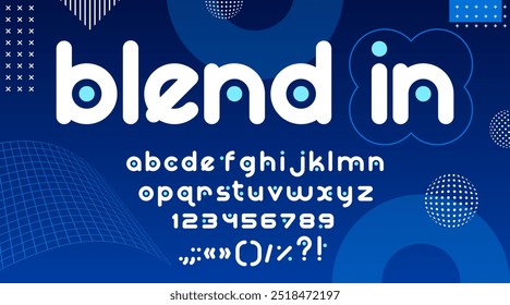 Futuristic link dot font, creative chain type alphabet letters and numbers vector typography set. Bold link english abc lowercase characters font on trendy abstract geometric pattern background