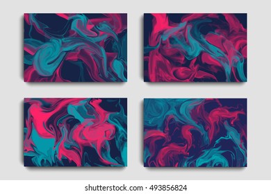 Futuristic liquid posters design set. Abstract background with splashes. Templates for business card, poster, flyer, cover, voucher, background.
