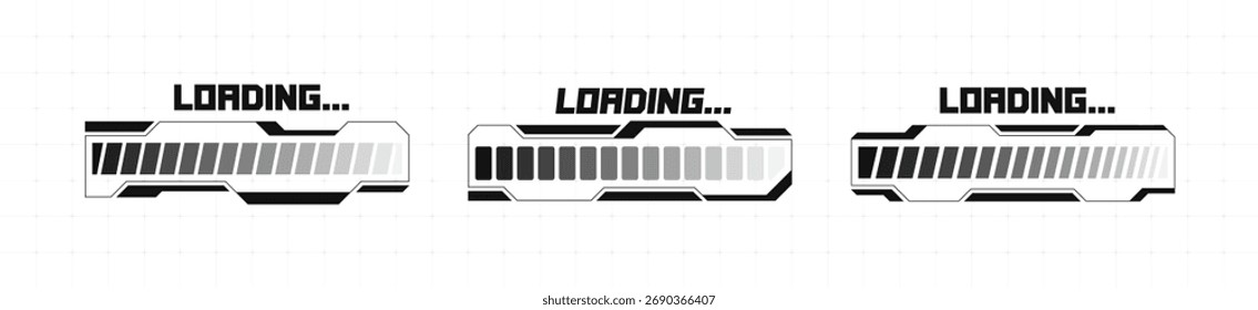 Futuristic loading bar set. Loading or Installing process. Design concept for tech, UI, or website projects. Vector illustration 