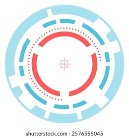 Futuristic loading target icon with red and light blue concentric circles and a crosshair in the center, symbolizing progress, technology, and aiming, suitable for user interfaces or game design