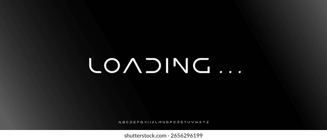Tipografía de carga futurista con letras curvas suaves y sombra de degradado, ideal para prototipos de interfaz, marca tecnológica o Páginas de aterrizaje de software. Suave Fuente De Ciencia Ficción Mínima. Ilustración vectorial
